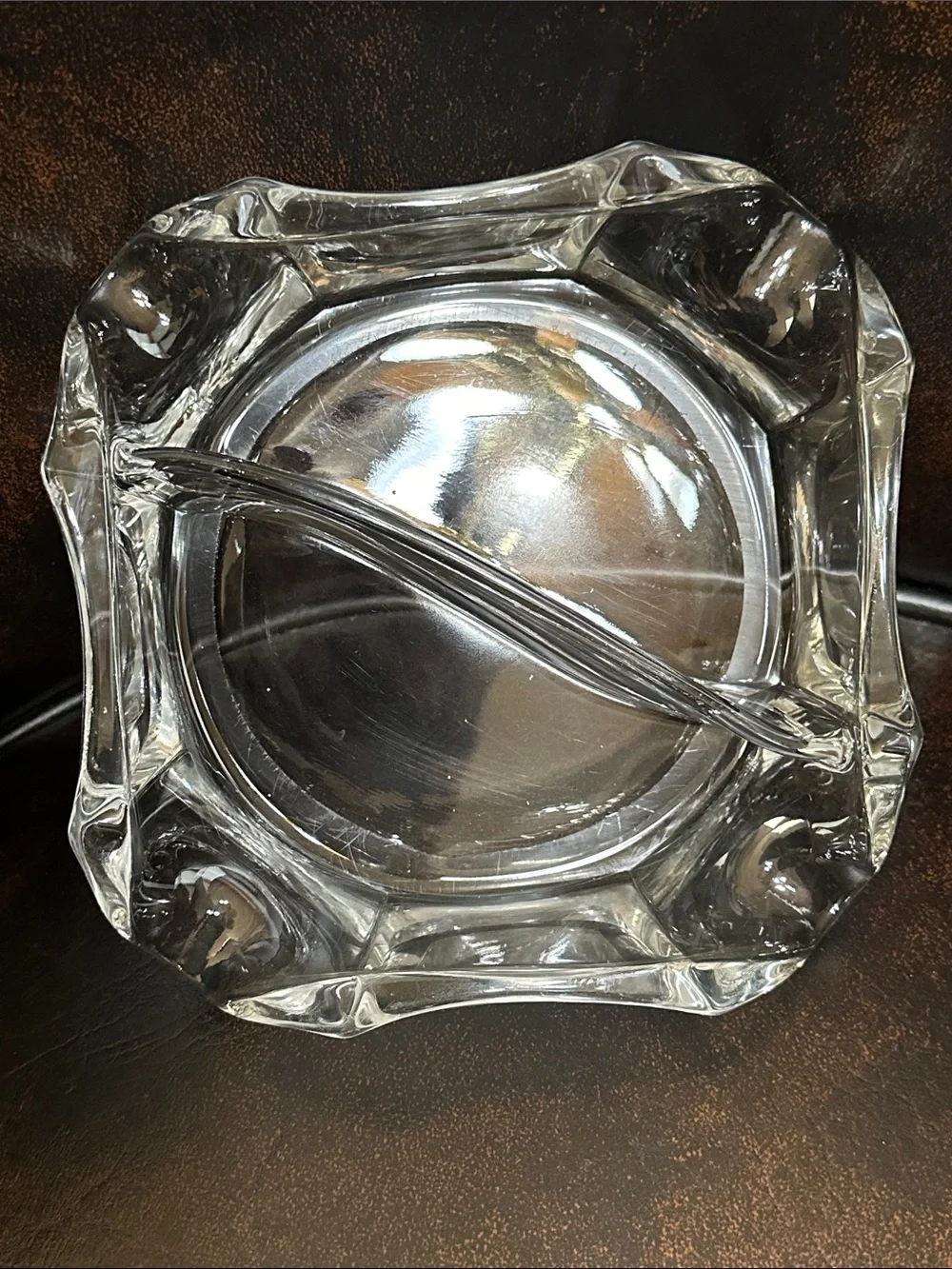 Clear Heavy Glass Divided Cigar ashtray-Vintage
